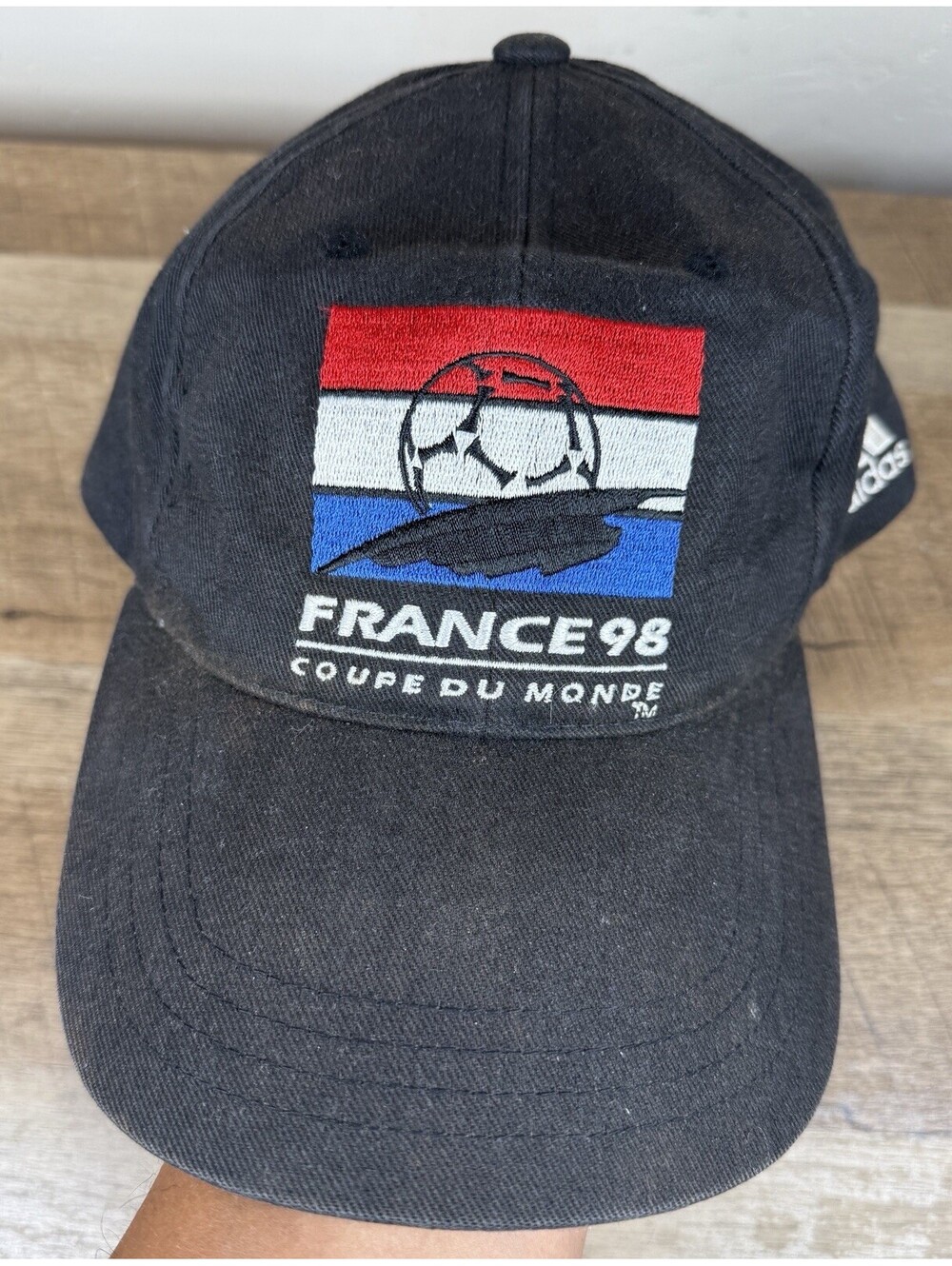Vtg 1998 Coupe De Monde France Black Snapback ADIDAS Hat Holland Embroidered